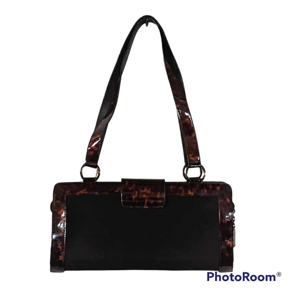 Stuart Weitzman Tortoise Brown Black Patent Leather Shoulder Bag A01 - Picture 13 of 14